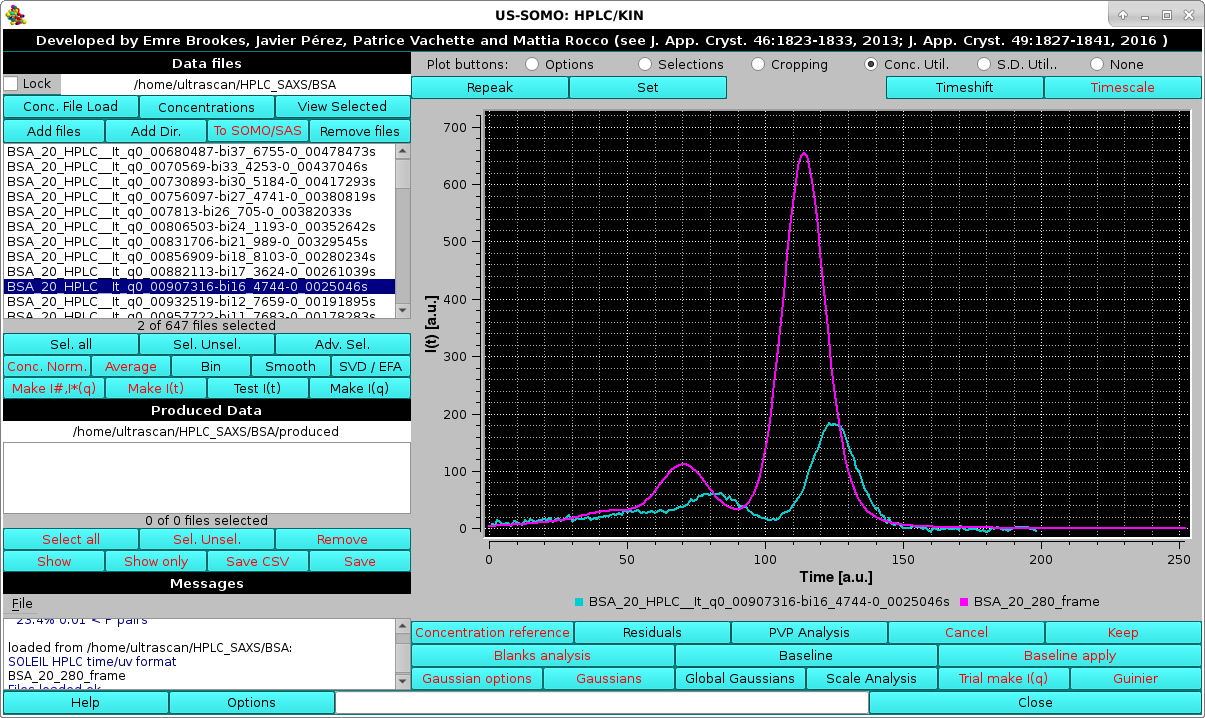 SOMO HPLC-SAXS Concentration Chromatogram and target file